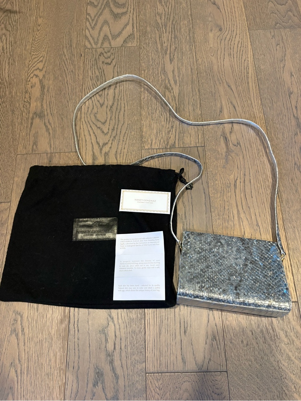 Nancy Gonzalez Metallic Silver Snakeskin Crossbody